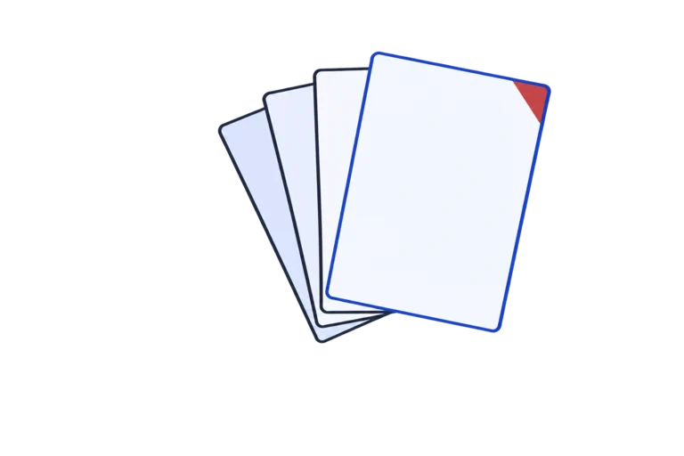 Several blank sheets stacked with a red corner tab on the top page