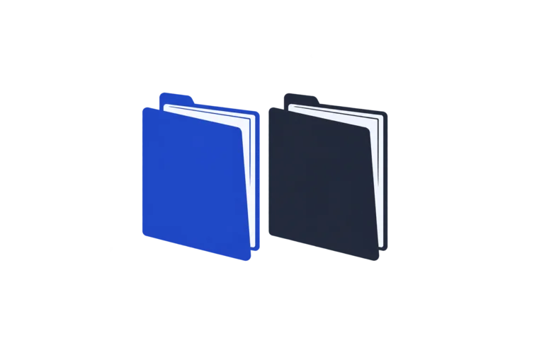 A blue folder and a charcoal folder standing separately